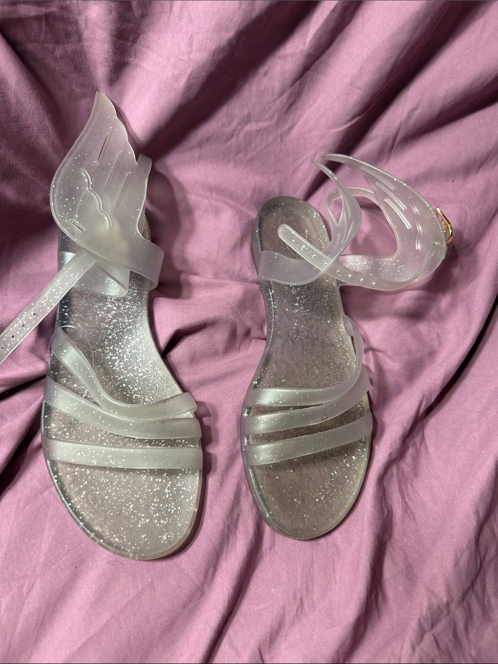 Clear Glitter Winged Jelly Sandals - Women